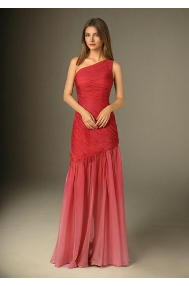 Romance of Chiffon Ruched Dress with One Shoulder