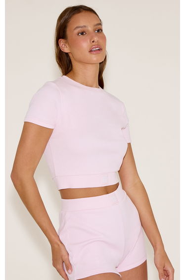PrettyLittleThing Pink Sleep Tonal Satin Emblem Crop Top