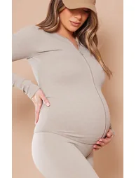 Maternity Moss Sand Ribbed Zip Up Cardigan - 3