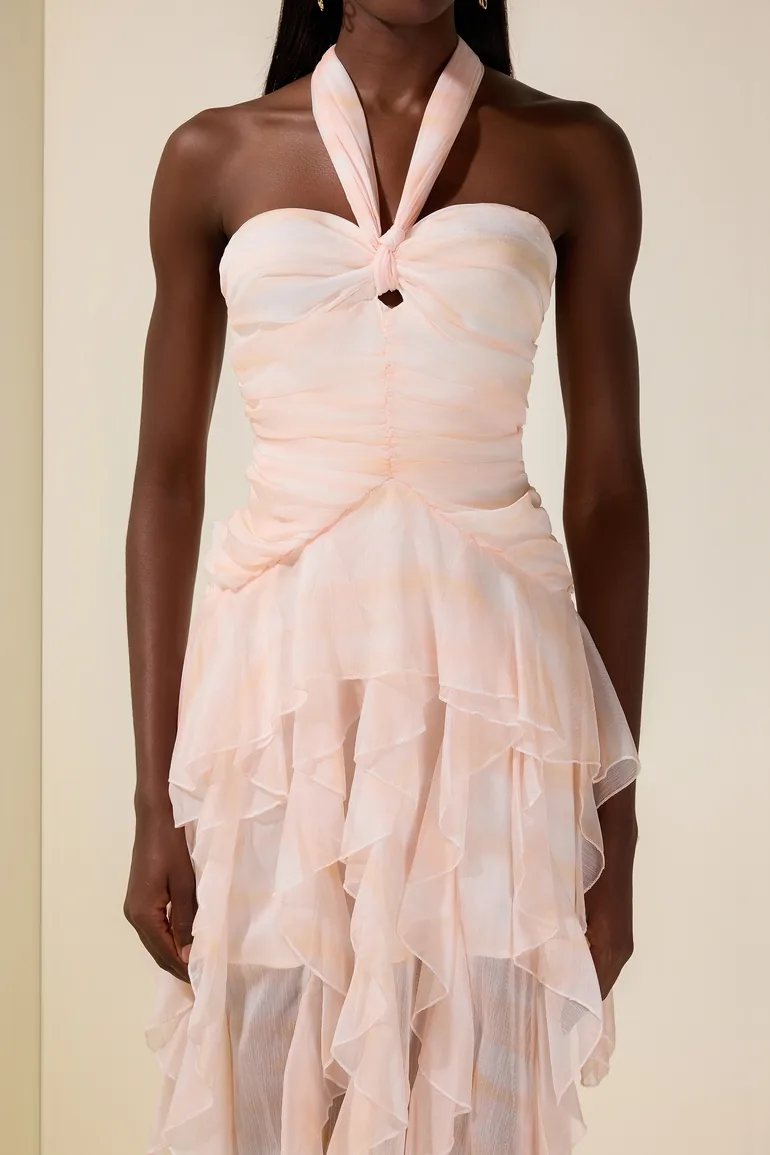 Tie Dye Halter Neck Ruffle Midi Dress - 6