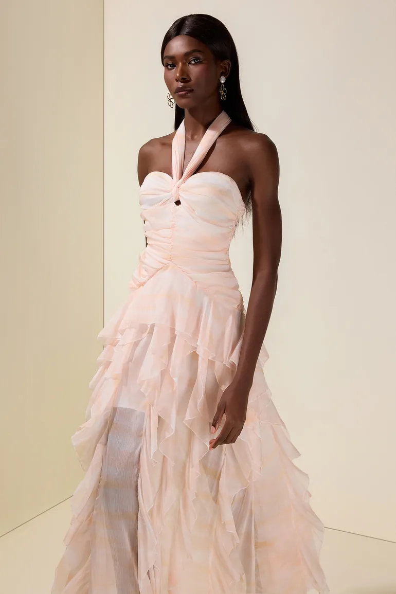 Tie Dye Halter Neck Ruffle Midi Dress - 3