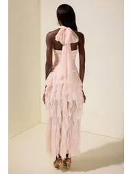 Tie Dye Halter Neck Ruffle Midi Dress - 1