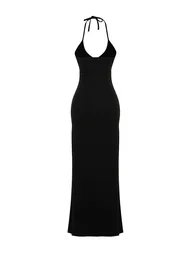 Black Midaxi Length Ribbed Halter Neck Fitted Dress - 6