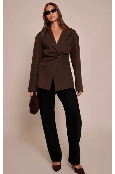 Chocolate Tailored Cinched Waist Blazer