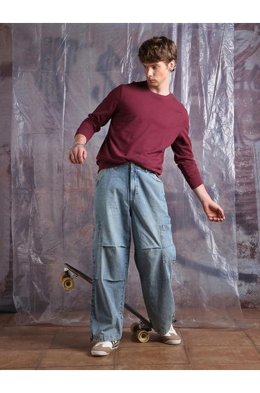 Men Light Wash Blue Denim Baggy Jeans