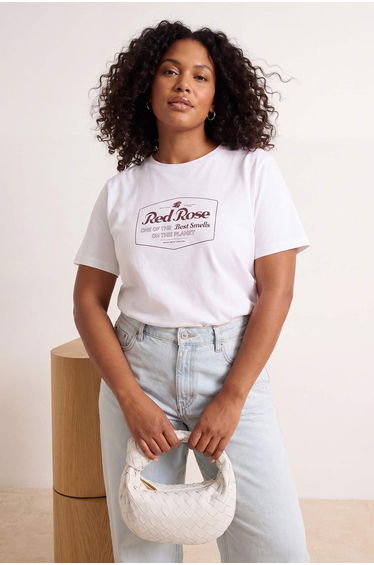 White Slogan Printed Regular Fit Plus Size T-Shirt