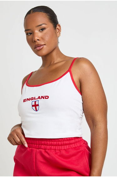 Plus England Contrast Binding Strappy Vest - white