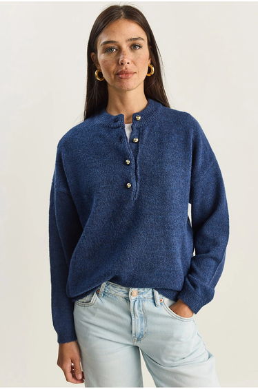 LUCCI Button Collar Knit Sweater