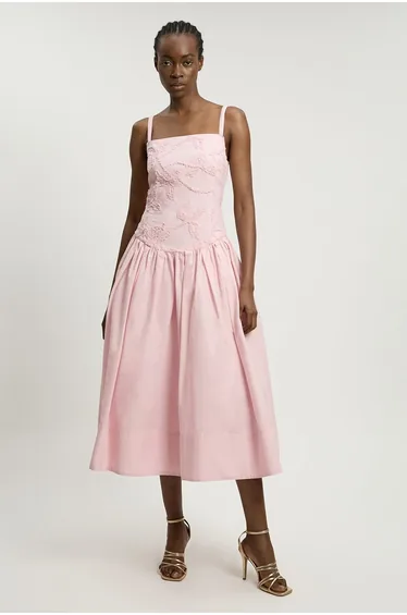 Textured Floral Woven Midi Dress