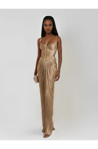 Heliox Metallic Corset Maxi Dress