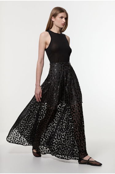 Polka Dot Devoure Front Split Maxi Prom Skirt