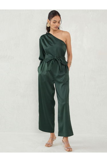 Solid Satin One Shoulder Jumpsuit