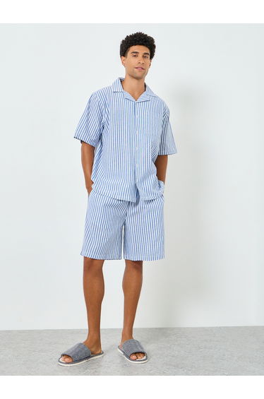 Men Blue Relaxed Striped Shirt and Shorts Set
