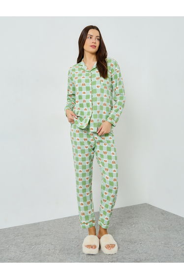 Bear Print Shirt and Pyjama Set
