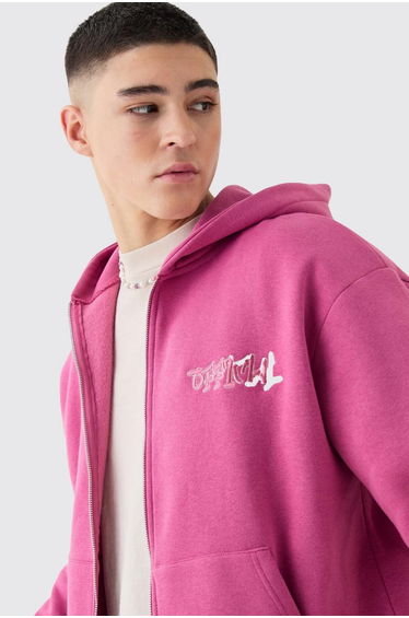 Official Graffiti Boxy Fit Zip Through Hoodie - pink