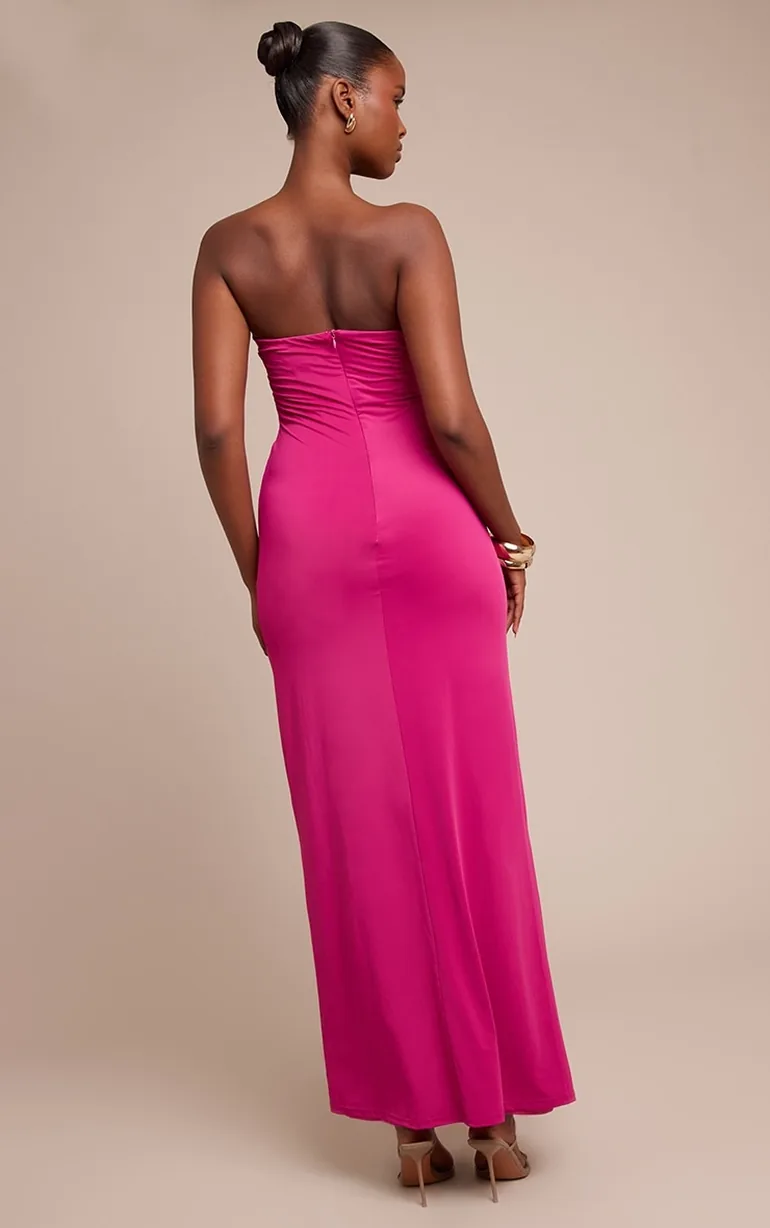 Fuschia Soft Touch Bandeau V Bar Detail Maxi Dress Prettylittlething Pink :  Evening Dresses : VogaCloset Oman