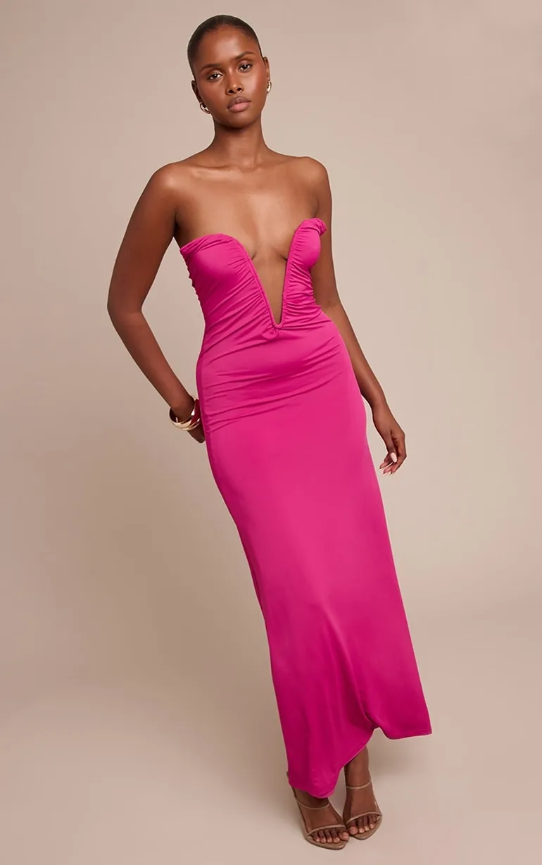 Fuschia Soft Touch Bandeau V Bar Detail Maxi Dress Prettylittlething Pink : Evening Dresses : VogaCloset Oman Fuschia Soft Touch Bandeau V Bar Detail Maxi Dress Prettylittlething Pink : Evening Dresses : VogaCloset Oman
