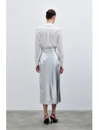 Shiny Pencil Skirt with Slit - 5