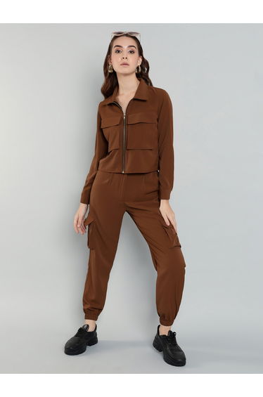 Women Zip-Up Top and Cargo Joggers Co-Ords