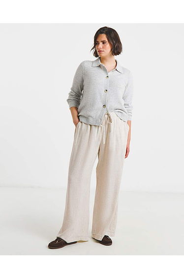 Tie Waist Wide Leg Linen Mix Trousers