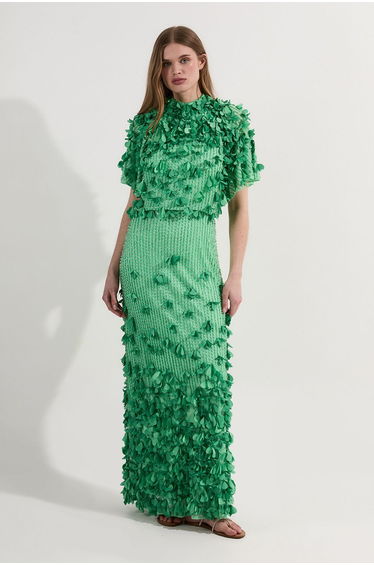 Petite Crystal Applique Angel Sleeve Woven Midaxi Dress