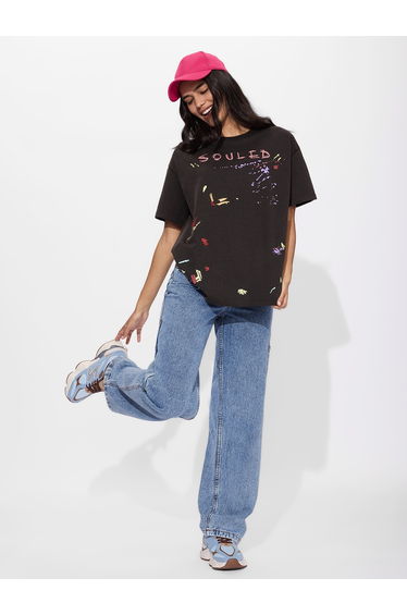 Brown Graphic Print Oversized T-Shirt