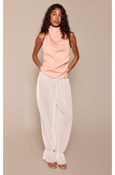 Peach Woven High Neck Low Back Top