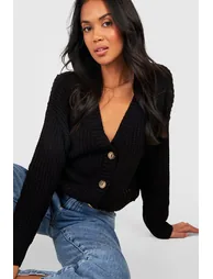 Chunky Knit Cropped Cardigan - black