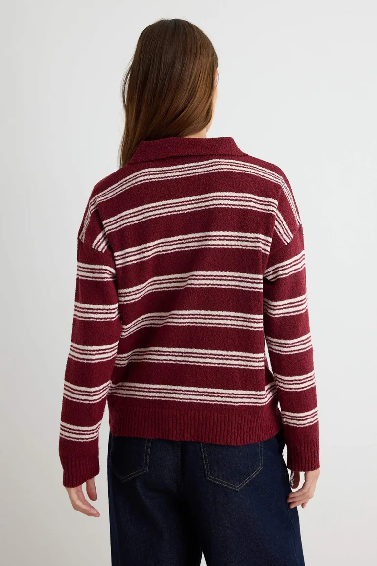 Plum Striped Soft Textured Knitwear Sweater - 3