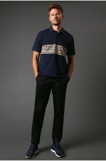 Active Club Check Insert Short Sleeve Polo Navy - navy