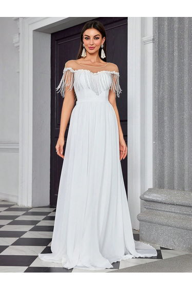 Leely Elegant Round Neck Cap Sleeve Wedding Dress