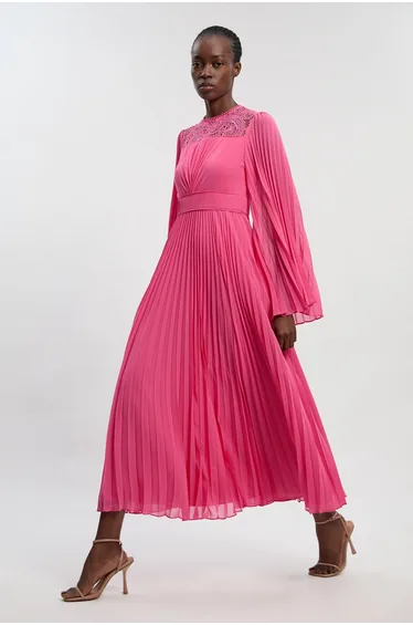Soft Pleated Woven Kimono Sleeve Maxi Dress