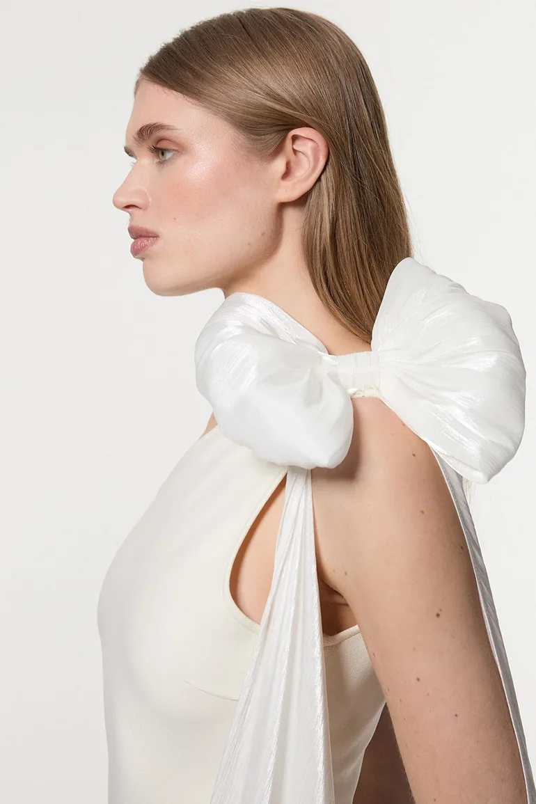 Petite Bandage Figure Form Knit Woven Cape Detail Maxi Dress - 2