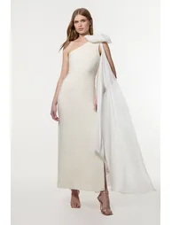 Petite Bandage Figure Form Knit Woven Cape Detail Maxi Dress