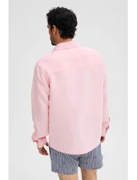 GRIMELANGE AIRO Men's Soft and Thin Modal Fabric Buttoned Comfortable Fit Pink Striped Shirt - 4