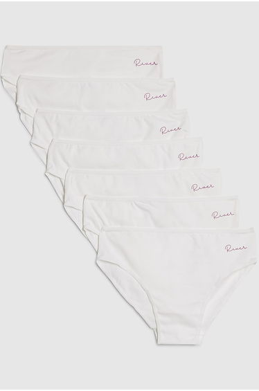 Girls White Ri Pack Of 7 Briefs