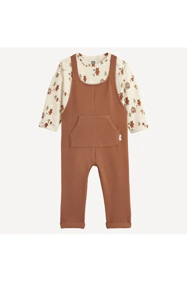 2-Piece Bear-Print T-Shirt and Strappy Dungarees Outfit