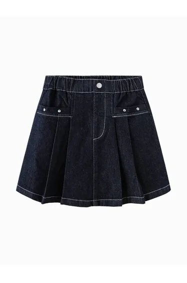 Girls' Pleated Denim Mini Skirt