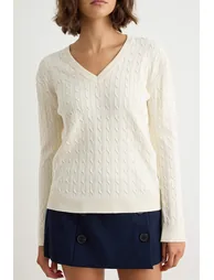 Ecru More Sustainable Hair Knit V-Neck Oversize Sweater - 2