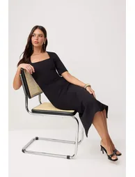 Black Bodycon Sleeveless Midi Stretchy Woven Dress - 1