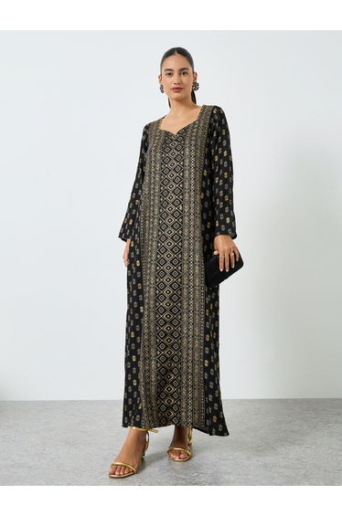 Black Foil Printed A-Line Jalabiya