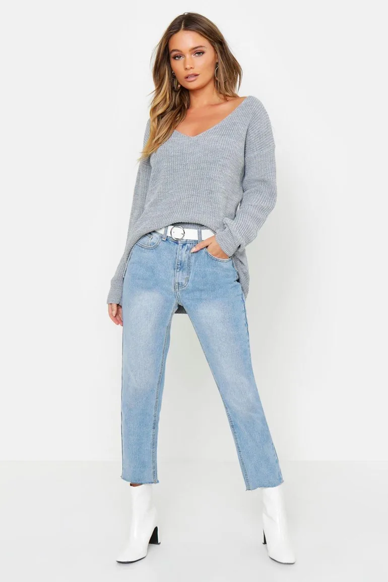 Oversized V Neck Jumper - cream - 3