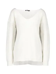 Oversized V Neck Jumper - cream - 2