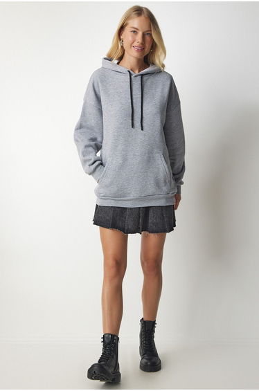 Women's Gray Knitted Hoodie with Knitted Sweatshirt