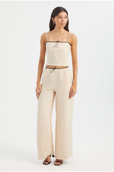 Striped Square Neck Strappy Cropped Top