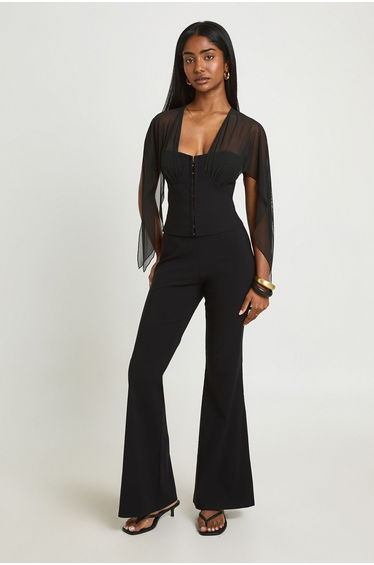 Benglaine High Waist Flare Trouser - black