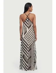 Viscose Georgette Mono Stripe Beach Hanky Hem Dress - 1