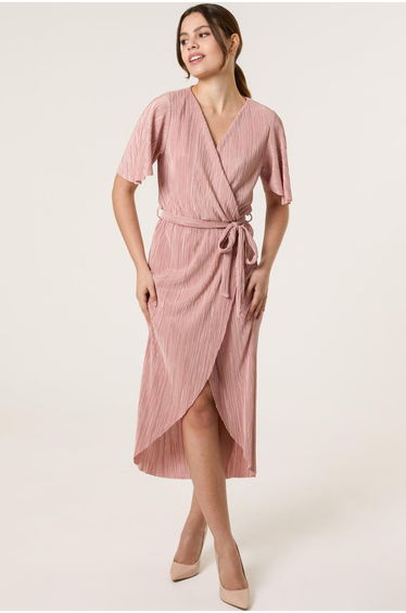 Plisse Wrap Over Midi Dress