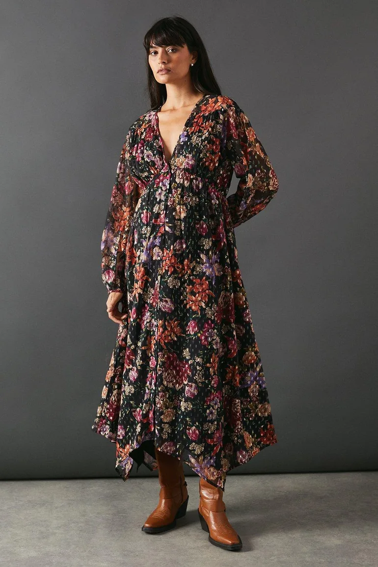 chiffon hanky hem dress ASOS DESIGN Petite high neck hanky hem chiffon maxi dress in raspberry