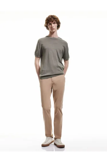 Cotton Buttoned Chino Slim Fit Trousers with Pocket Detail